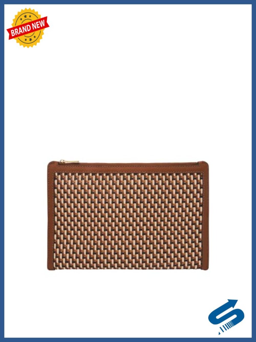 Faux Leather Woven Wristlet Pouch with Zipper Closure